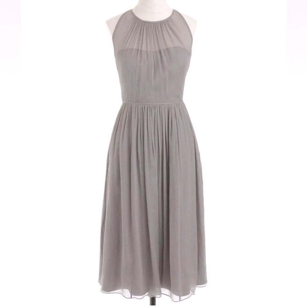 J Crew 'Megan' 100% Silk Chiffon Bridesmaid Cocktail Gray Dress Size 4